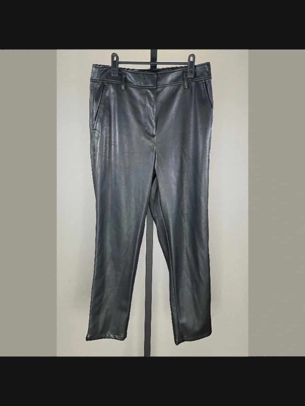 NEW Loft Pants Womens 6 black faux leather chino straight leg moto city